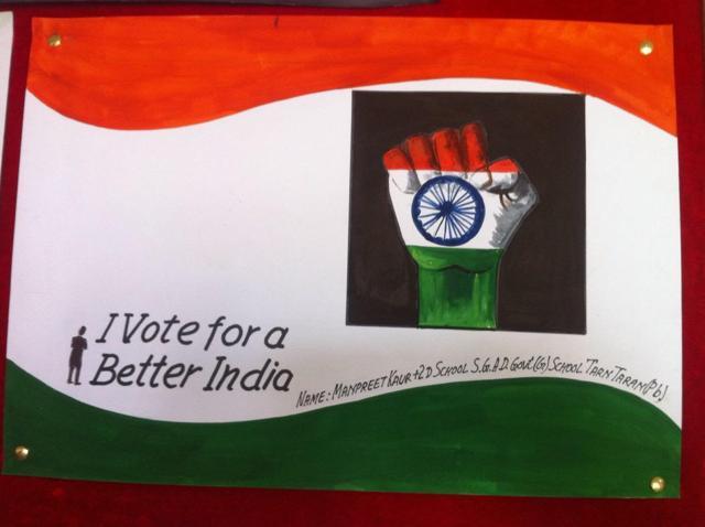 This painting by Manpreet kaur of Tarn Taran was adjudged as the best entry under the systematic voters’ education and electoral participation of the Election Commission. (HT Photo) This painting by Manpreet kaur of Tarn Taran was adjudged as the best entry under the systematic voters’ education and electoral participation of the Election Commission. (HT Photo)