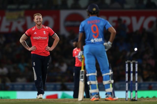 Ben Stokes nearly missed a chance of Manish Pandey as England bowled well in the death. (BCCI)