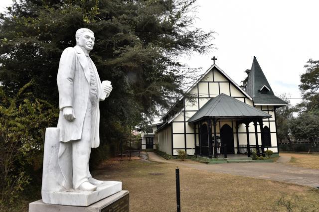 A statue of Thomas Jones in one of Shillong’s oldest Presbyterian churches. Jones established the Nongsawlia Presbyterian Church, the first in the northeast, in 1848. He also translated the Bible into Khasi. (Ajay Aggarwal/HT Photo) A statue of Thomas Jones in one of Shillong’s oldest Presbyterian churches. Jones established the Nongsawlia Presbyterian Church, the first in the northeast, in 1848. He also translated the Bible into Khasi. (Ajay Aggarwal/HT Photo)