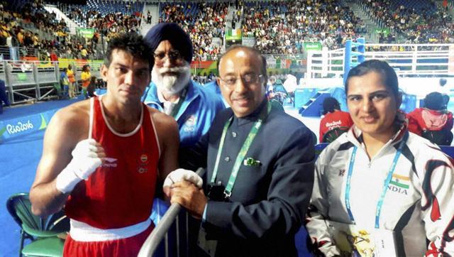 Vijay Goel faced plenty of flak for clicking a selfie with Manoj Kumar even before the boxer had completed the mandatory dope test or media obligations during the 2016 Rio Olympics. (PTI) Vijay Goel faced plenty of flak for clicking a selfie with Manoj Kumar even before the boxer had completed the mandatory dope test or media obligations during the 2016 Rio Olympics. (PTI)