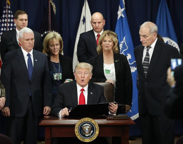 US President Donald Trump speaks during a visit to the homeland security department in Washington. (AP photo) US President Donald Trump speaks during a visit to the homeland security department in Washington. (AP photo)