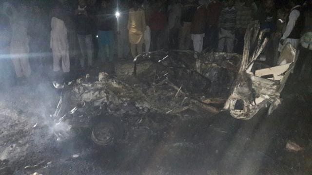 The car in which one of the explosions took place. (HT Photo) The car in which one of the explosions took place. (HT Photo)