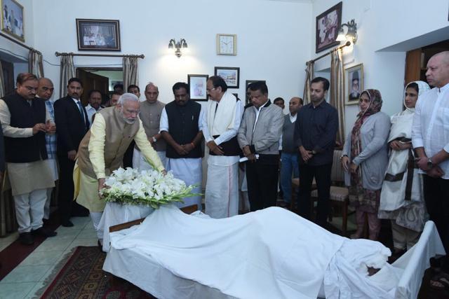 Prime Minister Narendra Modi pays tribute to E Ahamed. Prime Minister Narendra Modi pays tribute to E Ahamed.