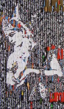 Storyteller Devi, a mixed-media art work by Vinita Dasgupta at Art Lounge Gallery.