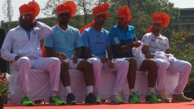 The India tennis team ahead of their Davis Cup match against New Zealand. (HT Photo) The India tennis team ahead of their Davis Cup match against New Zealand. (HT Photo)