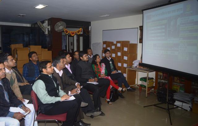 Chartered accountants watching the union budget in Agra. (HT Photo)