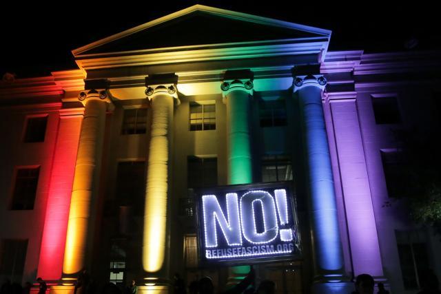 Rainbow colors light up a building at UC Berkeley on February 1, 2017 in Berkeley, California (AFP Photo) Rainbow colors light up a building at UC Berkeley on February 1, 2017 in Berkeley, California (AFP Photo)