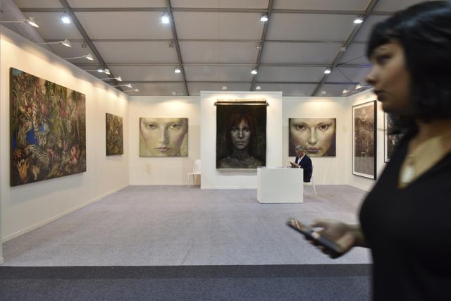 Paintings displayed at the India Art Fair. (Saumya Khandelwal/HT PHOTO)