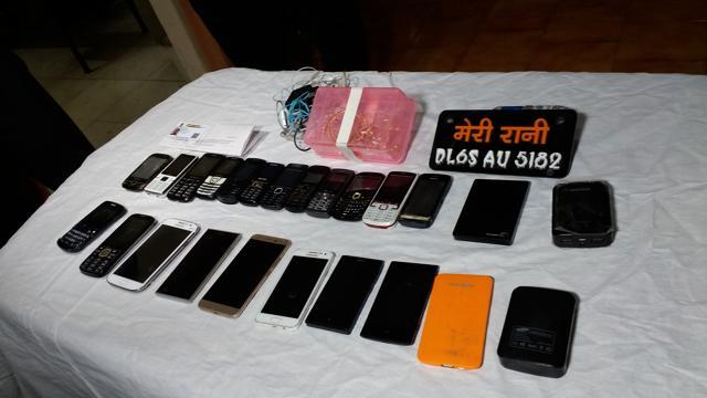 Items recovered from the stunt bikers. (HT Photo) Items recovered from the stunt bikers. (HT Photo)