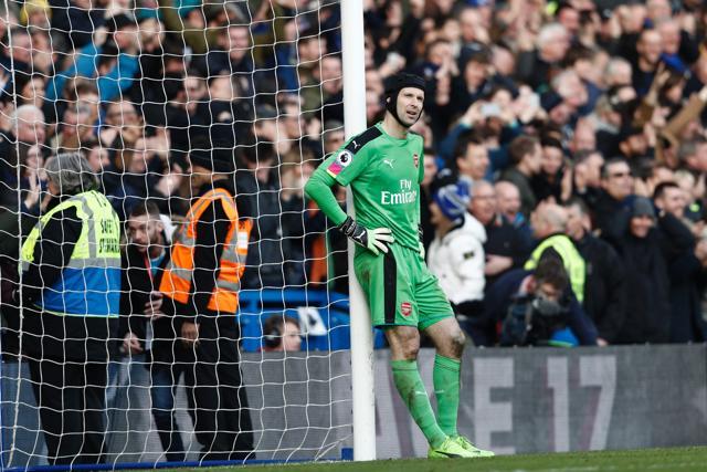 Arsenal goalkeeper Petr Cech reacts after Chelsea's Cesc Fabregas scored their third goal. (AFP) Arsenal goalkeeper Petr Cech reacts after Chelsea's Cesc Fabregas scored their third goal. (AFP)