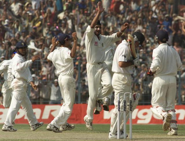 Harbhajan Singh celebrates with team mates after taking the wicket of Ricky Ponting at Eden Gardens. (Getty Images) Harbhajan Singh celebrates with team mates after taking the wicket of Ricky Ponting at Eden Gardens. (Getty Images)