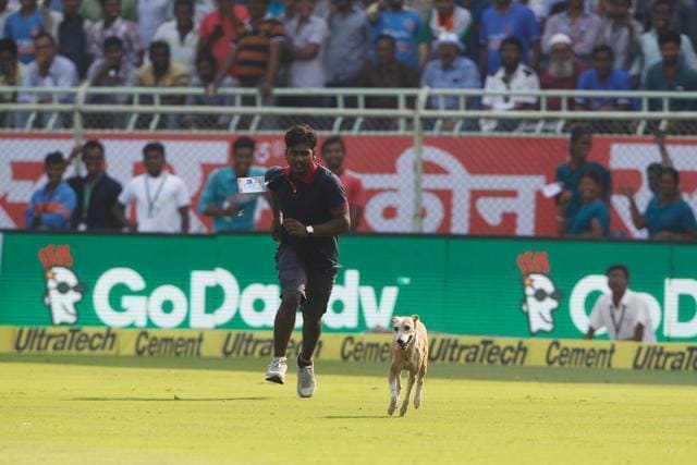 A dog disrupted play in the Vizag Test between India and England that forced the players to take an early Tea break. (BCCI)