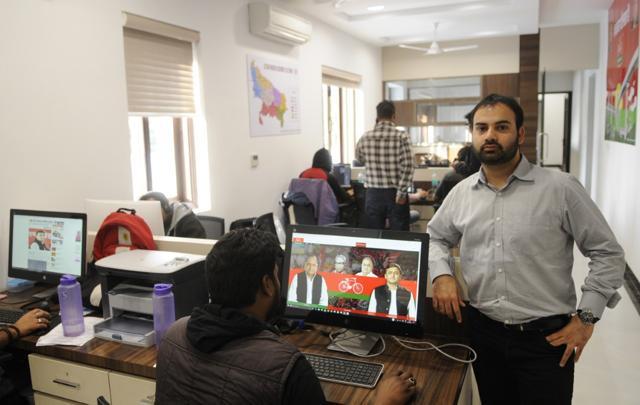Anshuman Sharma heads the Samajwadi Party’s campaign’s research department. (Deepak Gupta/ HT Photo) Anshuman Sharma heads the Samajwadi Party’s campaign’s research department. (Deepak Gupta/ HT Photo)