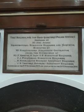 A plaque on one of the building’s walls provides details of the Mumbai police headquarters. (HT Photo) A plaque on one of the building’s walls provides details of the Mumbai police headquarters. (HT Photo)