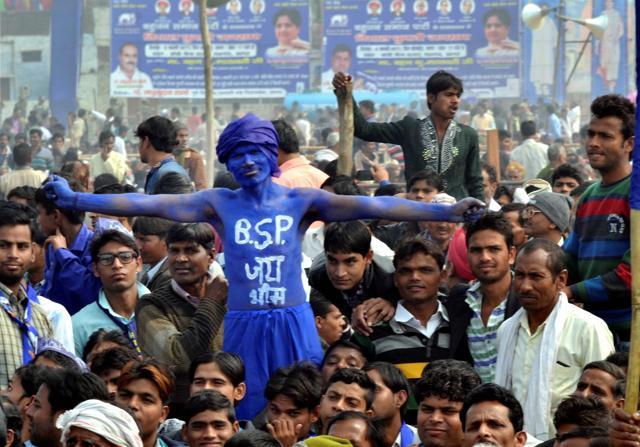 A BSP supporter attends a rally addressed by party chief Mayawati in Agra in Monday. (PTI) A BSP supporter attends a rally addressed by party chief Mayawati in Agra in Monday. (PTI)