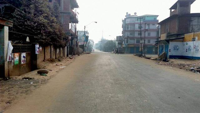 A deserted street during the bandh call in Dimapur on Friday, a day after Naga tribals set ablaze the Kohima Municipal Council office and the office of the district collector during their violent protest. (PTI) A deserted street during the bandh call in Dimapur on Friday, a day after Naga tribals set ablaze the Kohima Municipal Council office and the office of the district collector during their violent protest. (PTI)