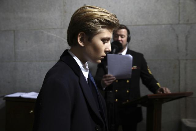 Barron Trump arrives on the West Front of the US Capitol in Washington, for the inauguration ceremony of his father. (AP) Barron Trump arrives on the West Front of the US Capitol in Washington, for the inauguration ceremony of his father. (AP)