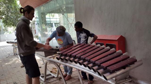 Working on an installation. (Indian Music Experience) Working on an installation. (Indian Music Experience)