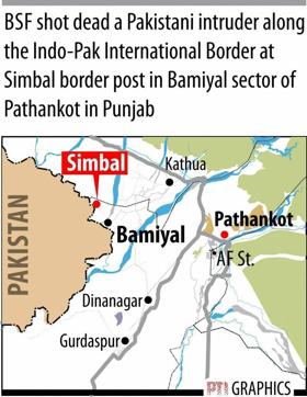A map of the area where the BSF shot dead the Pakistani intruder. (PTI) A map of the area where the BSF shot dead the Pakistani intruder. (PTI)