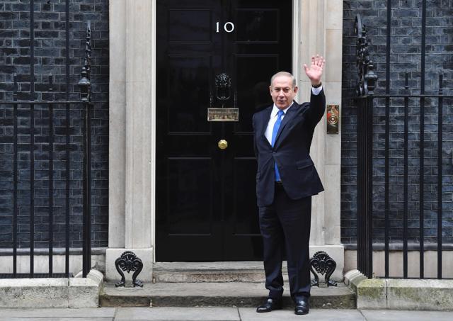 Israeli Prime Minister Benjamin Netanyahu at 10 Downing Street in central London. (AFP photo)