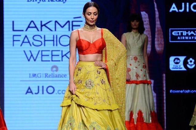 Malaika Arora Khan during her show at Lakme Fashion Week Summer/Resort 2017 in Mumbai. (IANS) Malaika Arora Khan during her show at Lakme Fashion Week Summer/Resort 2017 in Mumbai. (IANS)