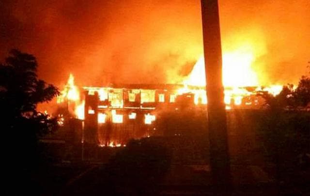 The Kohima Municipal Council office which was set ablaze by Naga tribals during their violent protest in Kohima. (PTI) The Kohima Municipal Council office which was set ablaze by Naga tribals during their violent protest in Kohima. (PTI)
