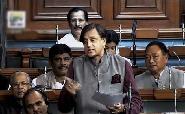 Congress MP Shashi Tharoor speaks during the budget session in the Lok Sabha on Tuesday. (PTI/ TV grab) Congress MP Shashi Tharoor speaks during the budget session in the Lok Sabha on Tuesday. (PTI/ TV grab)