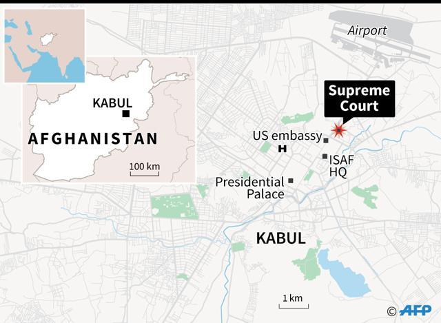 Map of the Afghan capital Kabul locating the Supreme Court building, site of a suicide attack Tuesday. (AFP Graphics) Map of the Afghan capital Kabul locating the Supreme Court building, site of a suicide attack Tuesday. (AFP Graphics)