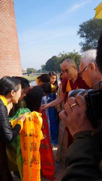 HH the Dalai Lama was given a traditional welcome by the Tibetan students of the college. (Preeti Sridhar)