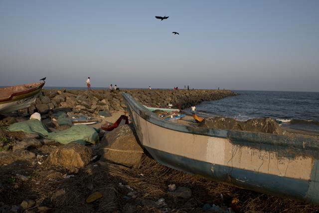 Boats stacked on the coast for lack of business in KVK Kuppum beach in Chennai. (Saumya Khandelwal/HT PHOTO)