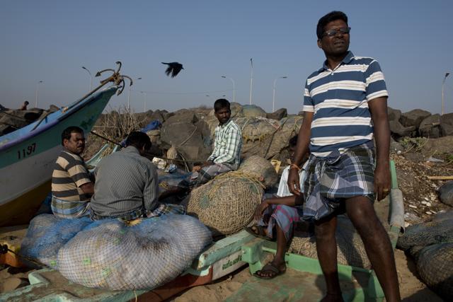 Thangapel is a fisherman whose business has been affected because of the oil spills in Chennai, India. First the boat and fishing net was damaged, then the fish would not sell, so he stopped going to fish. When he did resume he acquired an allergy in his skin. (Saumya Khandelwal/HT PHOTO)