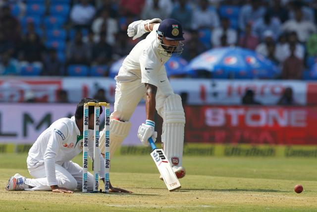 Mehedi Hasan missed a simple run-out chance of Murali Vijay as India continued to ride their luck in the one-off Test in Hyderabad. (BCCI)