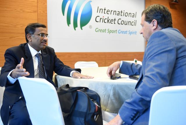 Vikram Limaye ,(left) representing India, chats with David Peever of Australia prior to the ICC Board Meeting on February 4 in Dubai. (Getty Images) Vikram Limaye ,(left) representing India, chats with David Peever of Australia prior to the ICC Board Meeting on February 4 in Dubai. (Getty Images)