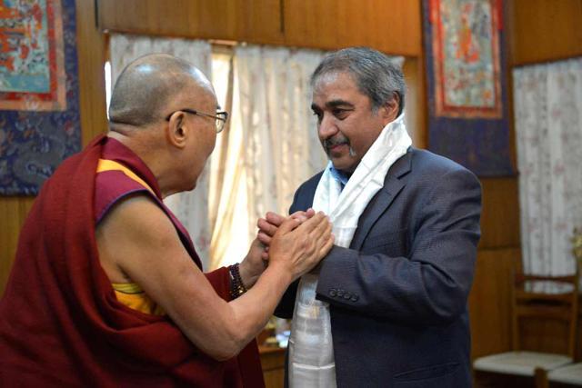 Dalai Lama with Pradeep Khosla in Dharamsala. (Picture courtesy: University of California San Diego) Dalai Lama with Pradeep Khosla in Dharamsala. (Picture courtesy: University of California San Diego)