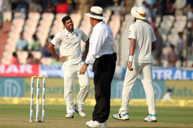 Umesh Yadav picked up the wicket of Soumya Sarkar for 15 as Bangladesh ended day two on 41/1. (BCCI) Umesh Yadav picked up the wicket of Soumya Sarkar for 15 as Bangladesh ended day two on 41/1. (BCCI)