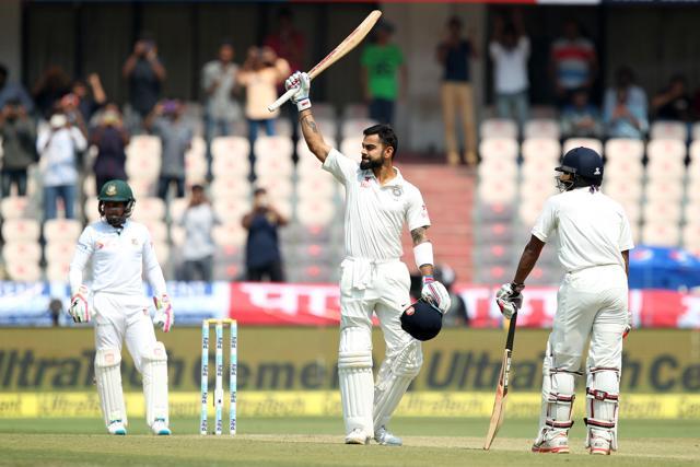 Virat Kohli departed for 204 but he had surpassed Sir Don Bradman’s record of scoring four double centuries in four consecutive series. (BCCI) Virat Kohli departed for 204 but he had surpassed Sir Don Bradman’s record of scoring four double centuries in four consecutive series. (BCCI)