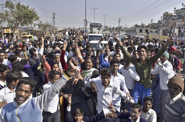Parents and students of the Shahbad Dairy school at a protest march on Friday. (Sushil Kumar/HT Photo) Parents and students of the Shahbad Dairy school at a protest march on Friday. (Sushil Kumar/HT Photo)