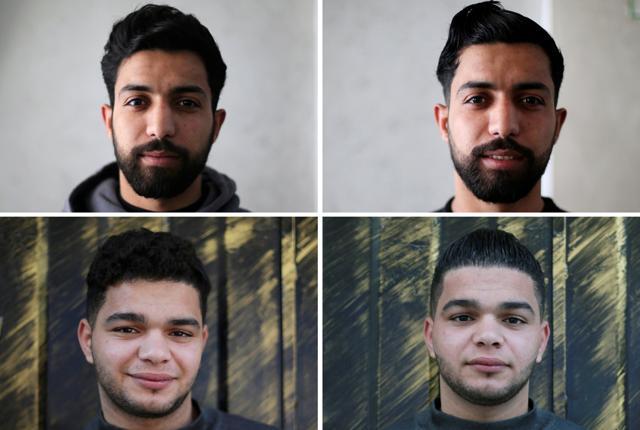 A combination picture that shows two customers posing for a picture before having their hair styled and straightened (left) and after the styling (right). (Reuters Photo)
