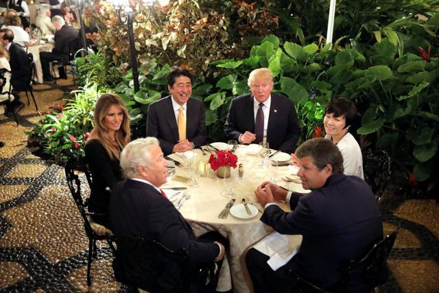 Japanese Prime Minister Shinzo Abe and his wife Akie Abe attend dinner with US President Donald Trump and his wife Melania at Mar-a-Lago Club in Palm Beach, Florida. (REUTERS) Japanese Prime Minister Shinzo Abe and his wife Akie Abe attend dinner with US President Donald Trump and his wife Melania at Mar-a-Lago Club in Palm Beach, Florida. (REUTERS)