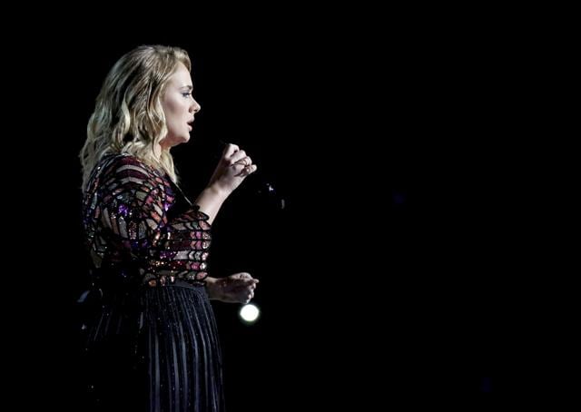 Adele performs Hello at the 59th annual Grammy Awards on Sunday, Feb. 12, 2017, in Los Angeles. (Matt Sayles/Invision/AP) Adele performs Hello at the 59th annual Grammy Awards on Sunday, Feb. 12, 2017, in Los Angeles. (Matt Sayles/Invision/AP)