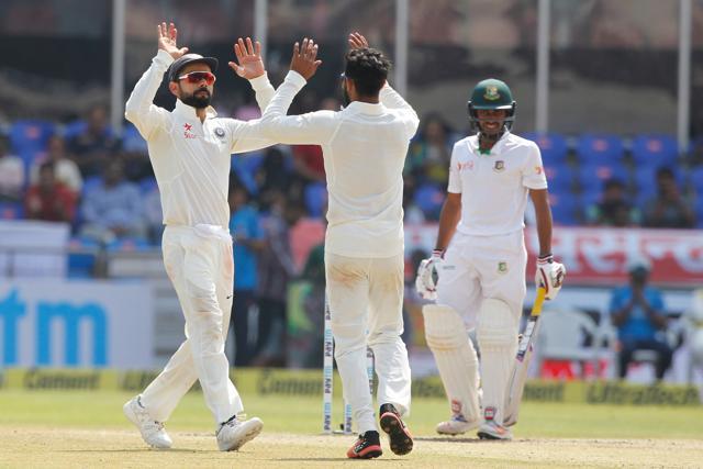 Ravindra Jadeja got his third wicket as India needed a couple of wickets to win the Hyderabad Test. (BCCI)