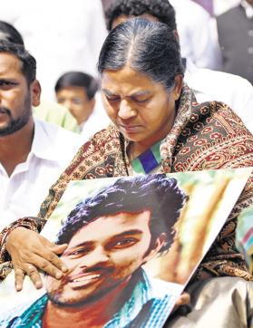 Rohith Vemula's mother Radhika during a protest march at Jantar Mantar in New Delhi in March 2016. (Arun Sharma/HT File) Rohith Vemula's mother Radhika during a protest march at Jantar Mantar in New Delhi in March 2016. (Arun Sharma/HT File)