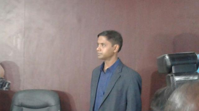 Das at the press conference on Tuesday. He appeared calm and composed. (HT Photo) Das at the press conference on Tuesday. He appeared calm and composed. (HT Photo)