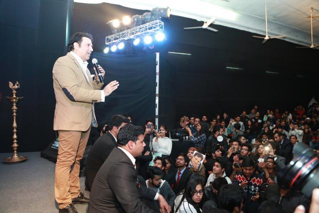 Govinda at Shri Ram College for Commerce for their Business Conclave and promotion of his upcoming movie. (Amal KS/HT Photo)