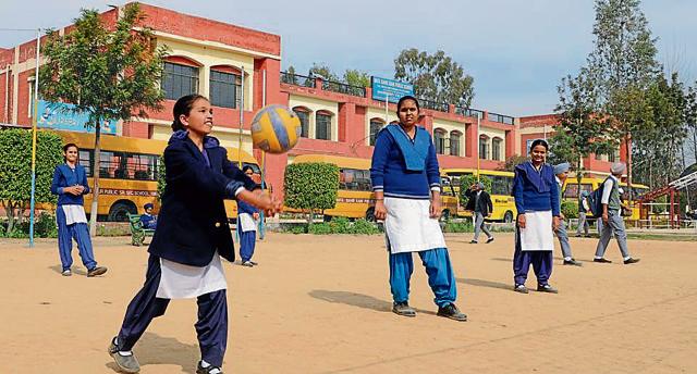 Students playing at Mata Sahib Kaur Public Sr Sec School at Swara village in SAS Nagar. (Anil Dayal/HT Photo) Students playing at Mata Sahib Kaur Public Sr Sec School at Swara village in SAS Nagar. (Anil Dayal/HT Photo)