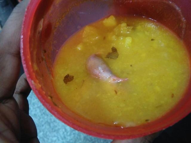 The dead rat was found in the mid-day meal after it was served to students. The dead rat was found in the mid-day meal after it was served to students.