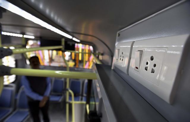The buses have mobile charging sockets. (Raj K Raj/Hindustan Times) The buses have mobile charging sockets. (Raj K Raj/Hindustan Times)
