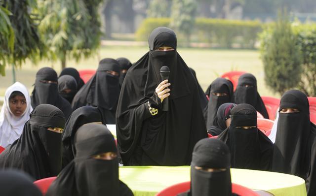 A student expressing her views during the Campus Adda session at the Islamic Centre of India in Lucknow. (HT Photo) A student expressing her views during the Campus Adda session at the Islamic Centre of India in Lucknow. (HT Photo)
