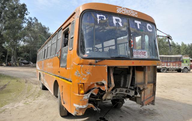 The damaged PRTC bus (Ravi Kumar/HT)