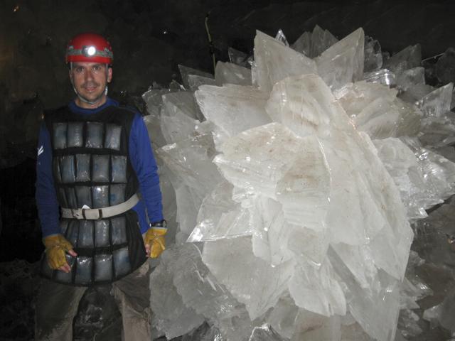 A gypsum rosette crystal which had ancient microbes trapped in it. The bizarre microbes were found dormant in caves in Naica, Mexico, and were able to exist by living on minerals such as iron and manganese. (AP)